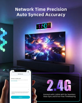 Auto time sync via Wi-Fi keeps the clock accurate.