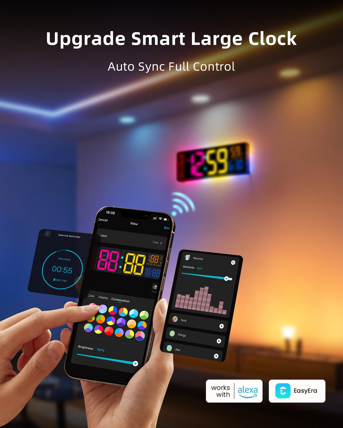 EasyEra clock with RGBIC color customization for gaming or decor.