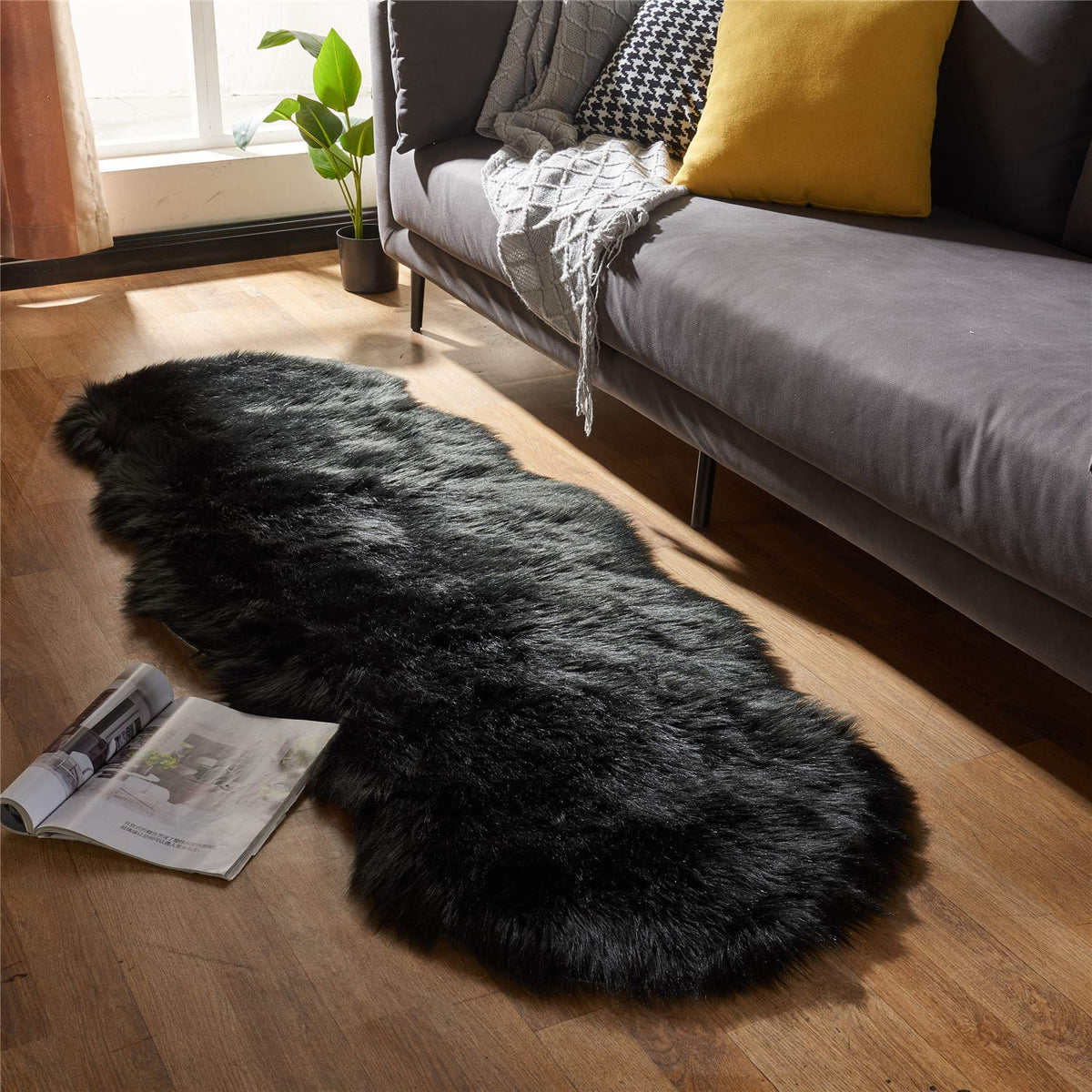 EasyJoy 2x6 ft sheepskin rug for living room layout