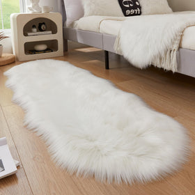 EasyJoy anti-slip backing keeps the fuzzy rug secure on wooden floors.