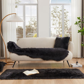 EasyJoy faux fur rug in black bedroom decor setting