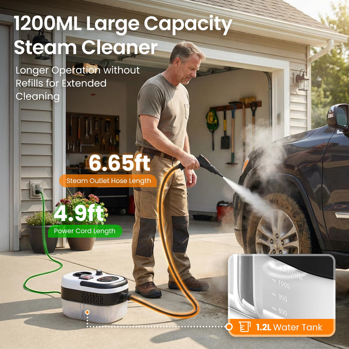 EasyWox portable car detailing steamer in use for interior refresh.