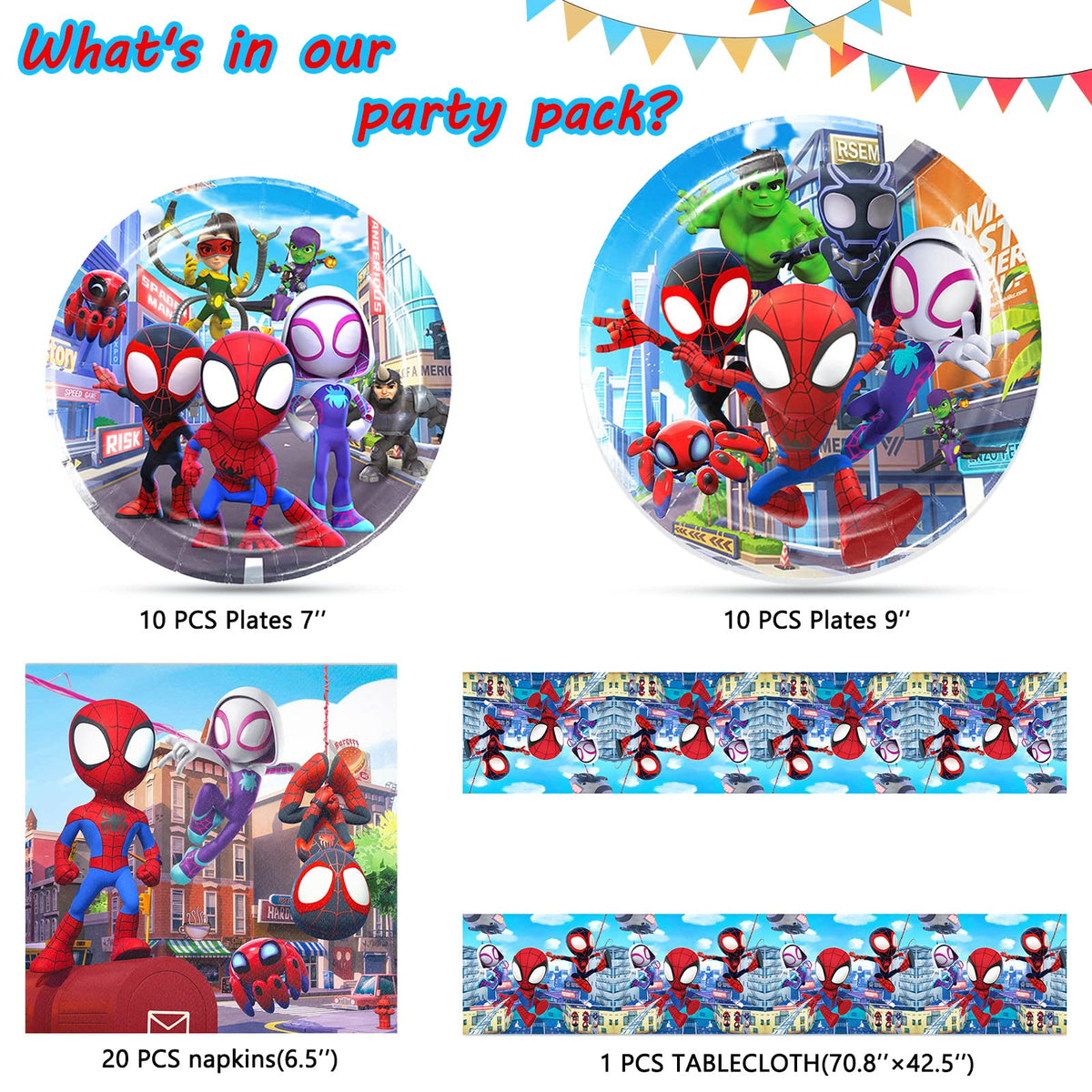 Eazyco Spidey napkins and tablecover add vibrant ambiance to celebrations.