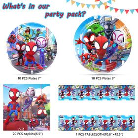 Eazyco Spidey napkins and tablecover add vibrant ambiance to celebrations.