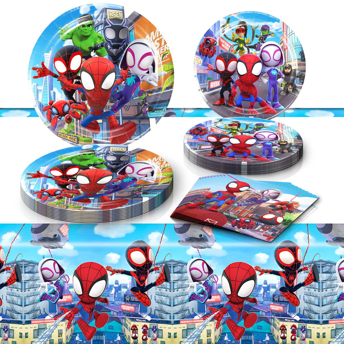 Eazyco Spidey plates in 7-inch focus for kid-friendly party dining.