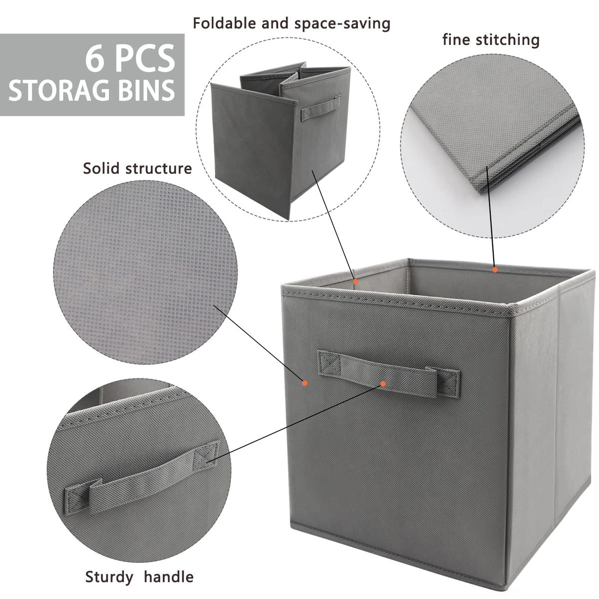EBIGIC cube storage bin folded flat for compact storage in grey.