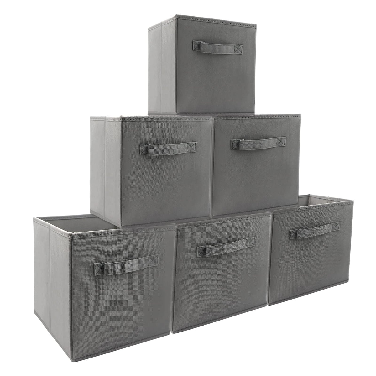 EBIGIC collapsible bins stacked neatly when not in use in grey.