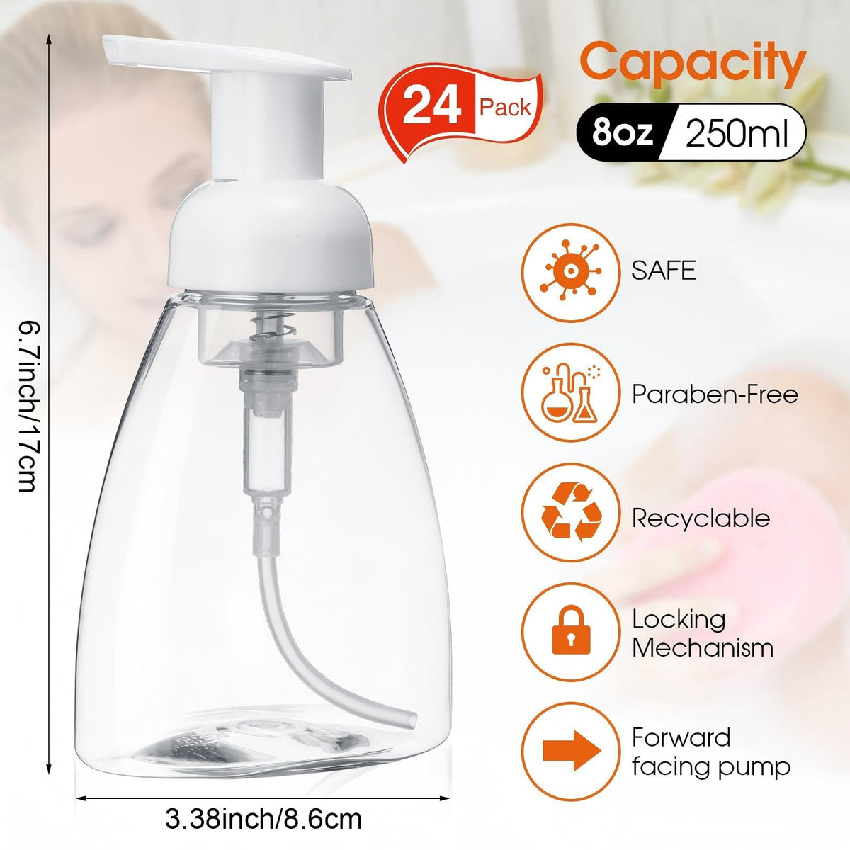 EBOOT foam dispenser close-up highlights sturdy 8 oz bottle and pump