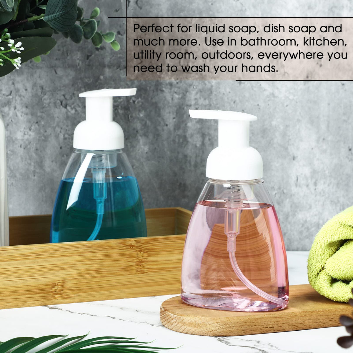 EBOOT bathroom setup with foam dispensers for tidy, accessible handwashing
