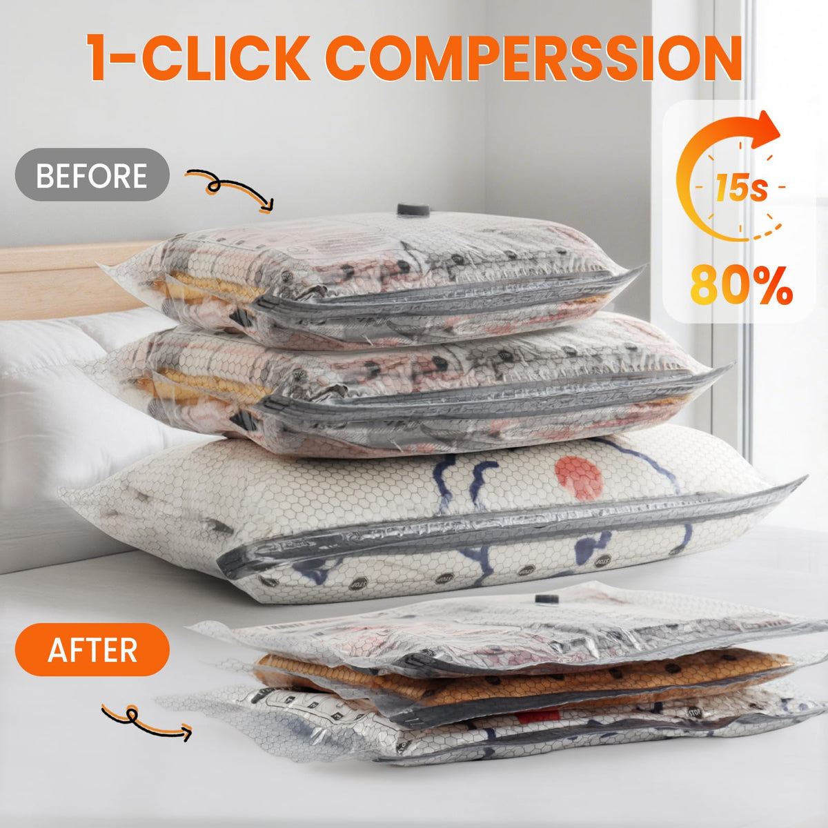 Comforter compressed in Ebukur bag demonstrates space-saving performance