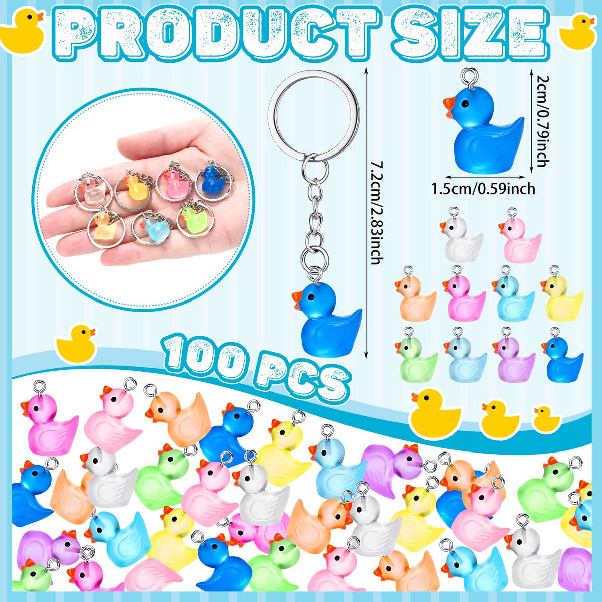Ecation glow-in-the-dark resin duck keychain shines, great gift and décor accent
