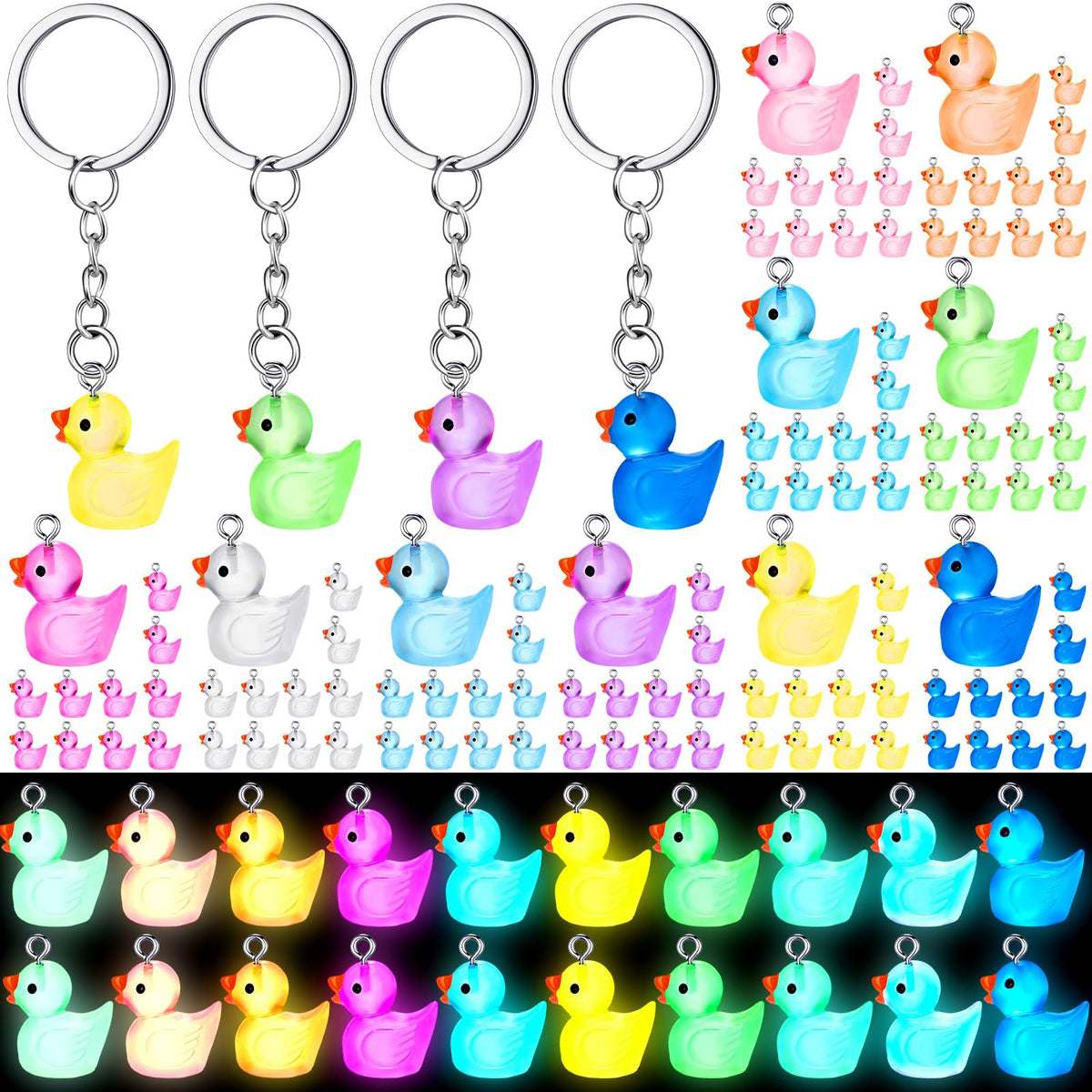 Ecation luminous mini duck keychain glows in the dark for party favors and keys