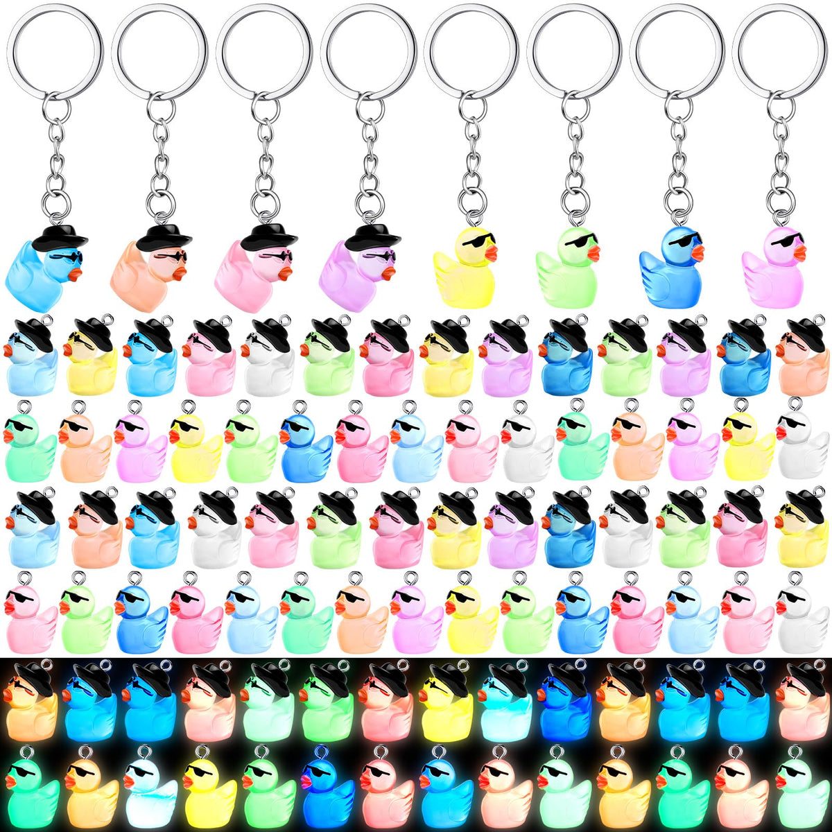 Ecation luminous mini duck keychain glowing in the dark for easy key finding