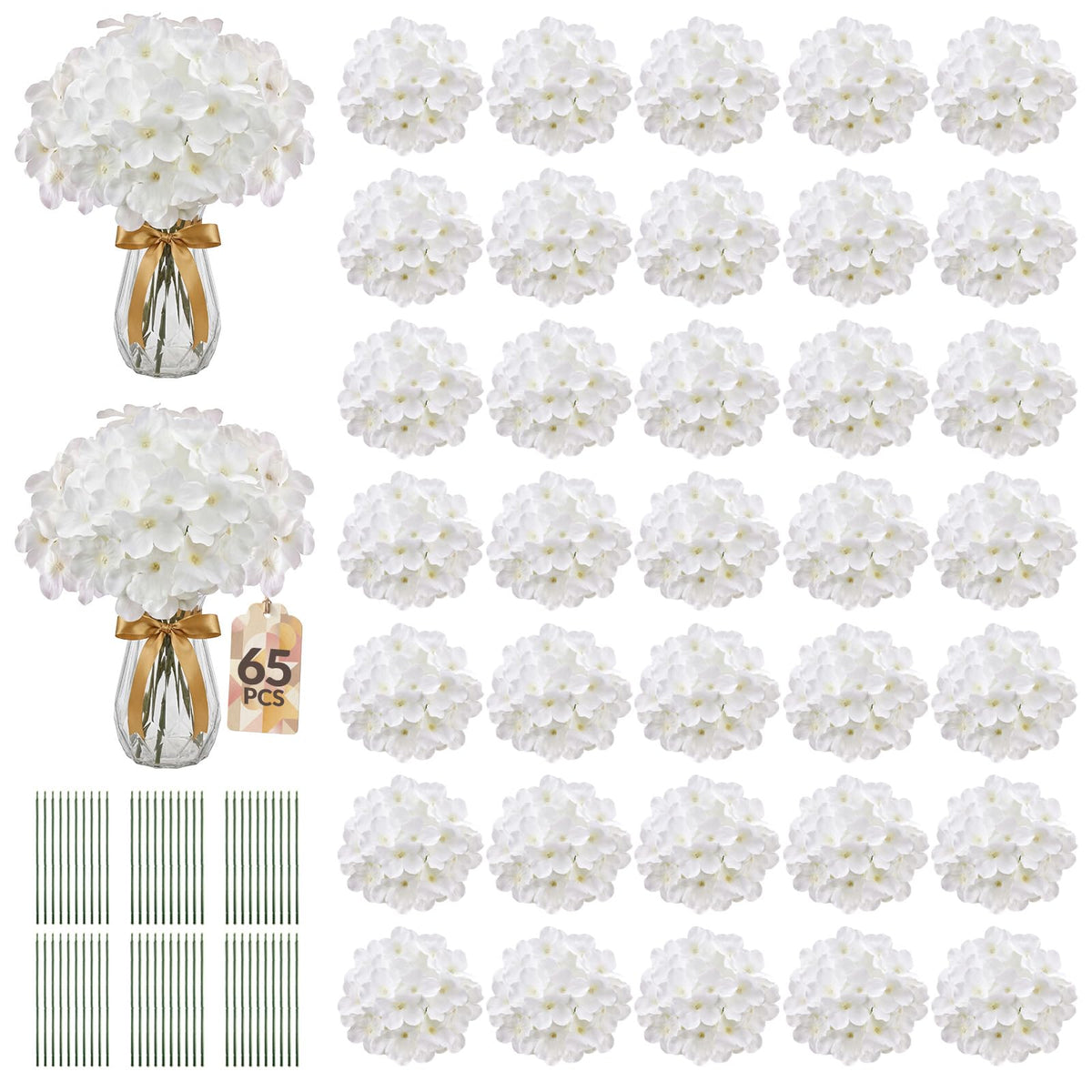 Eccelso ivory bulk silk hydrangea blooms for wedding decor and events.