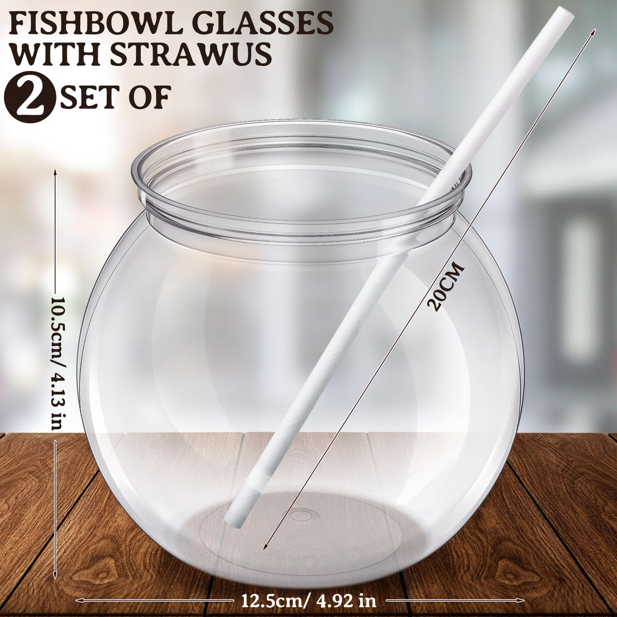 Eccliy clear fish bowls with straws for easy party serving.