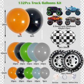 ECEAE monster truck checkered-foil balloons enhance race-themed photo moments.