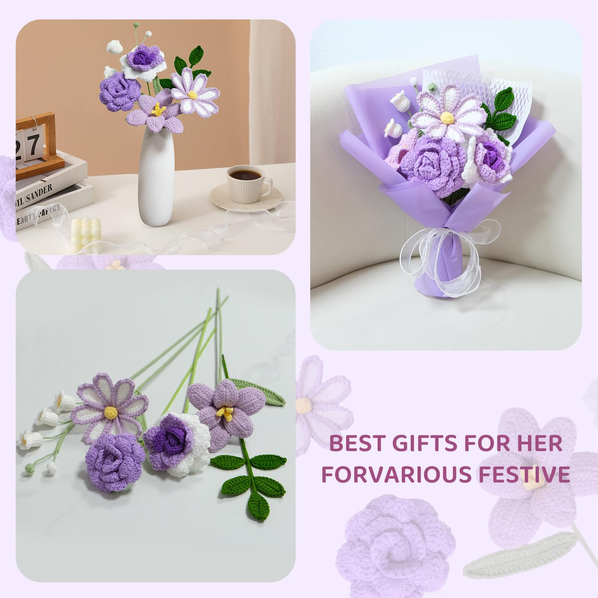 Ecerangus crochet bouquet home decor setting, adds warmth to living spaces
