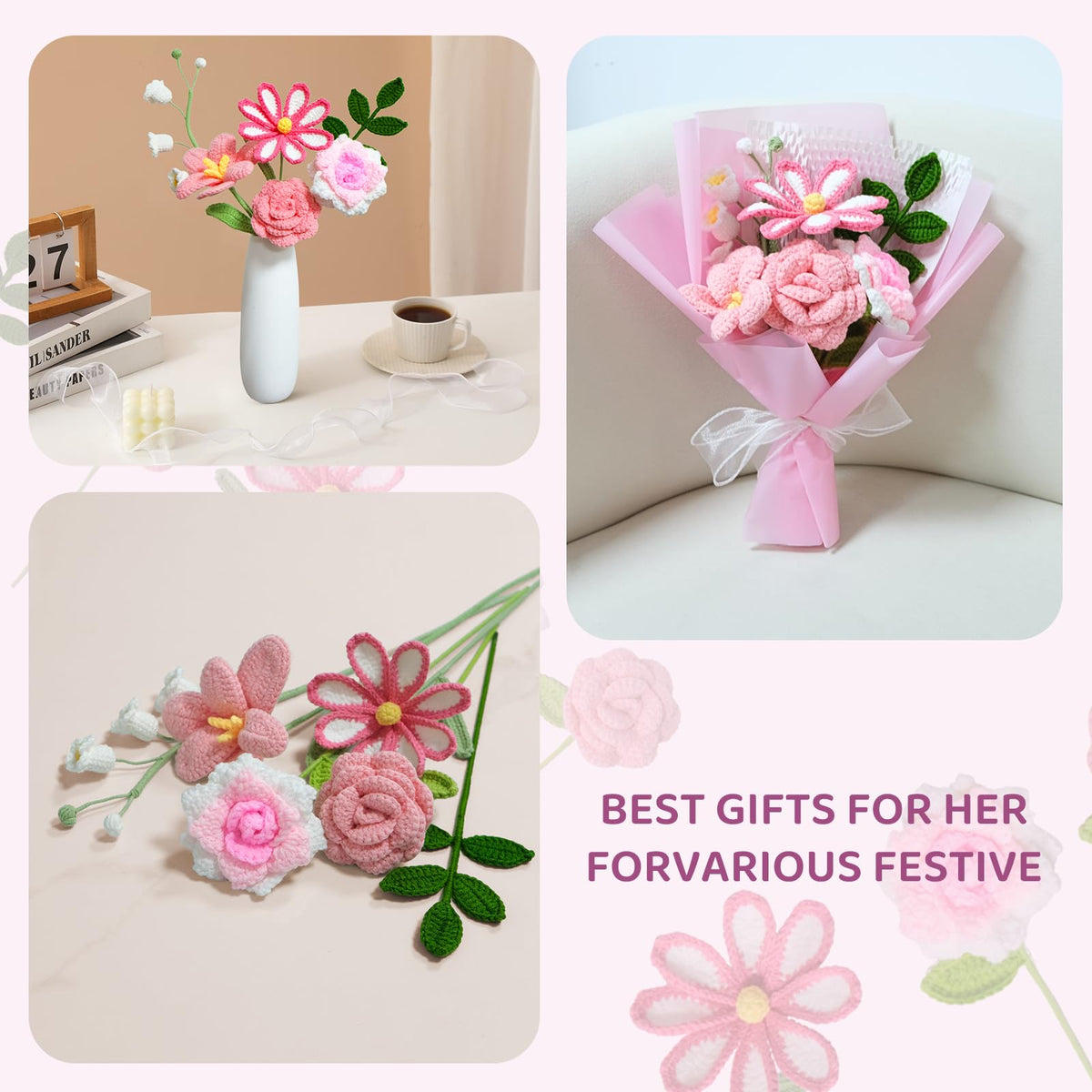 Ecerangus crochet flower bouquet perfect home decor accent year-round