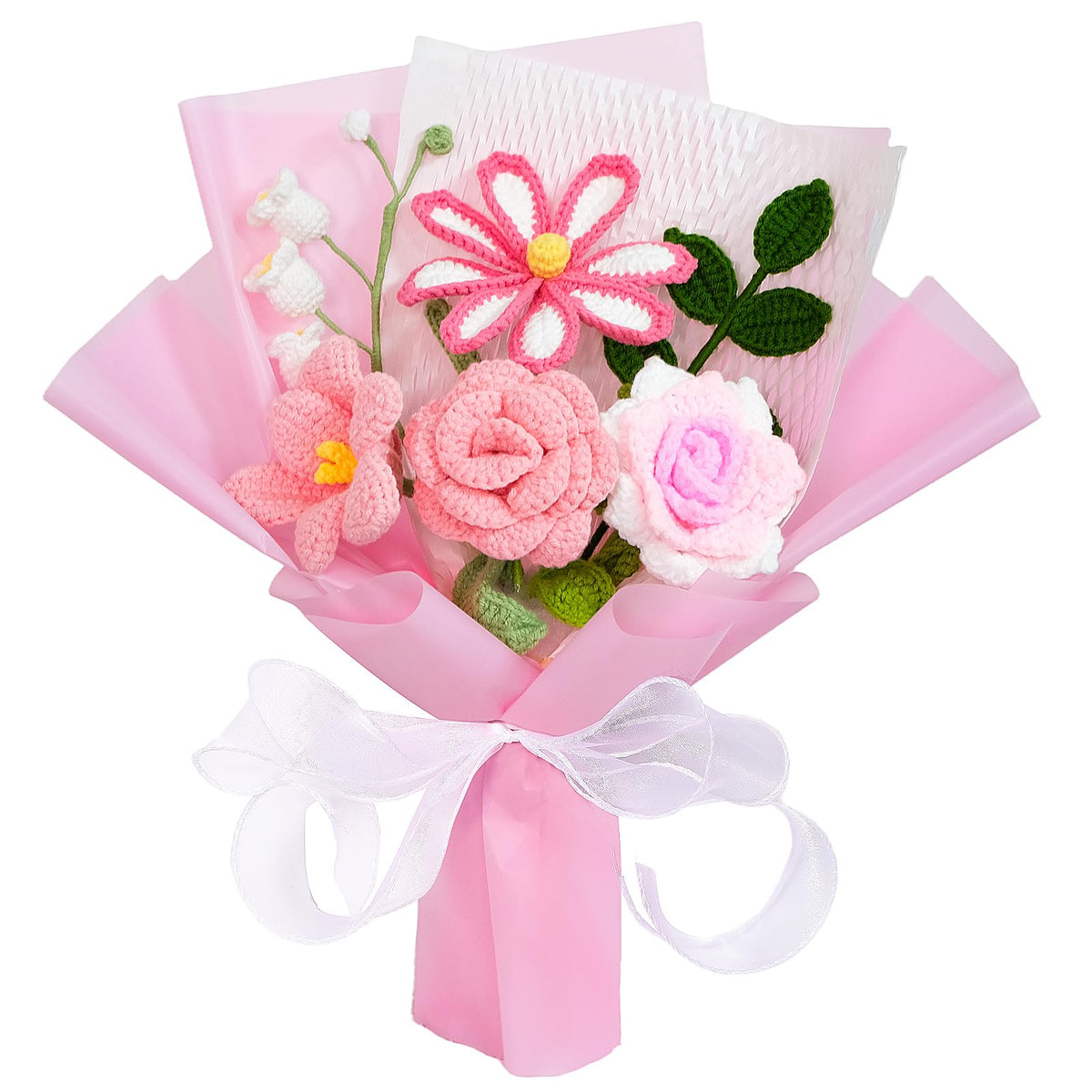Ecerangus crochet flower bouquet with roses and tulips for timeless home decor