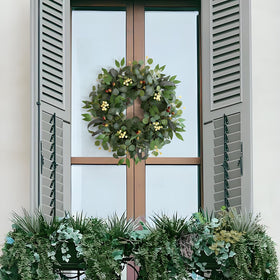 Large 22-24 inch wreath fits standard front doors nicely.