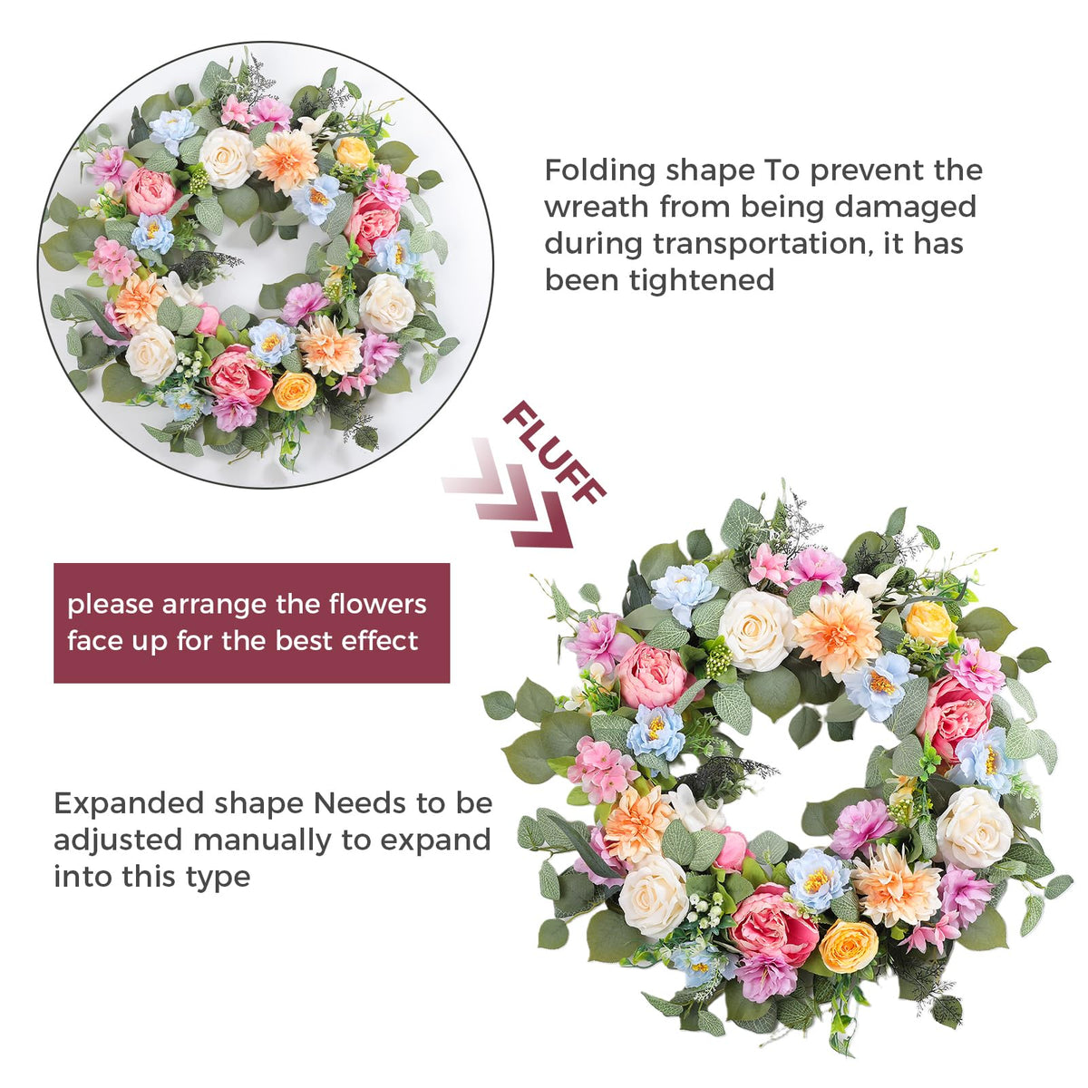 Wedding backdrop with Ecerangus wreath adds a soft, natural touch.