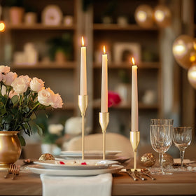 ECHFSM gold candle holders for dining and mantel bring sophisticated shine.