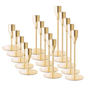 ECHFSM French Gold Taper Candle Holders at low height for subtle table accents