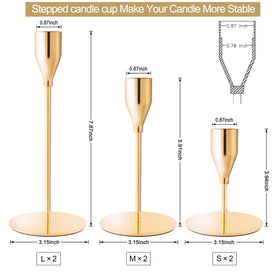 ECHFSM French gold taper candle holders in medium height for balanced centerpiece.