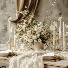 ECHFSM wedding centerpiece gold taper holders create elegant layered candlelight.