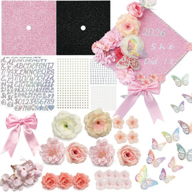 Echpzed glitter cap topper board enhances pink graduation cap style for Class of 2026.