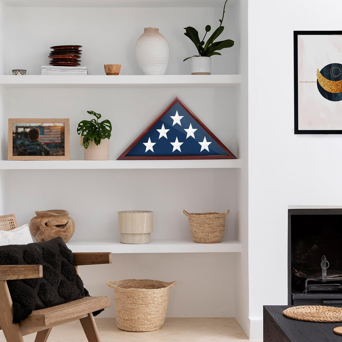 Eclare flag shadow box fits a 5x9.5 ft burial flag.