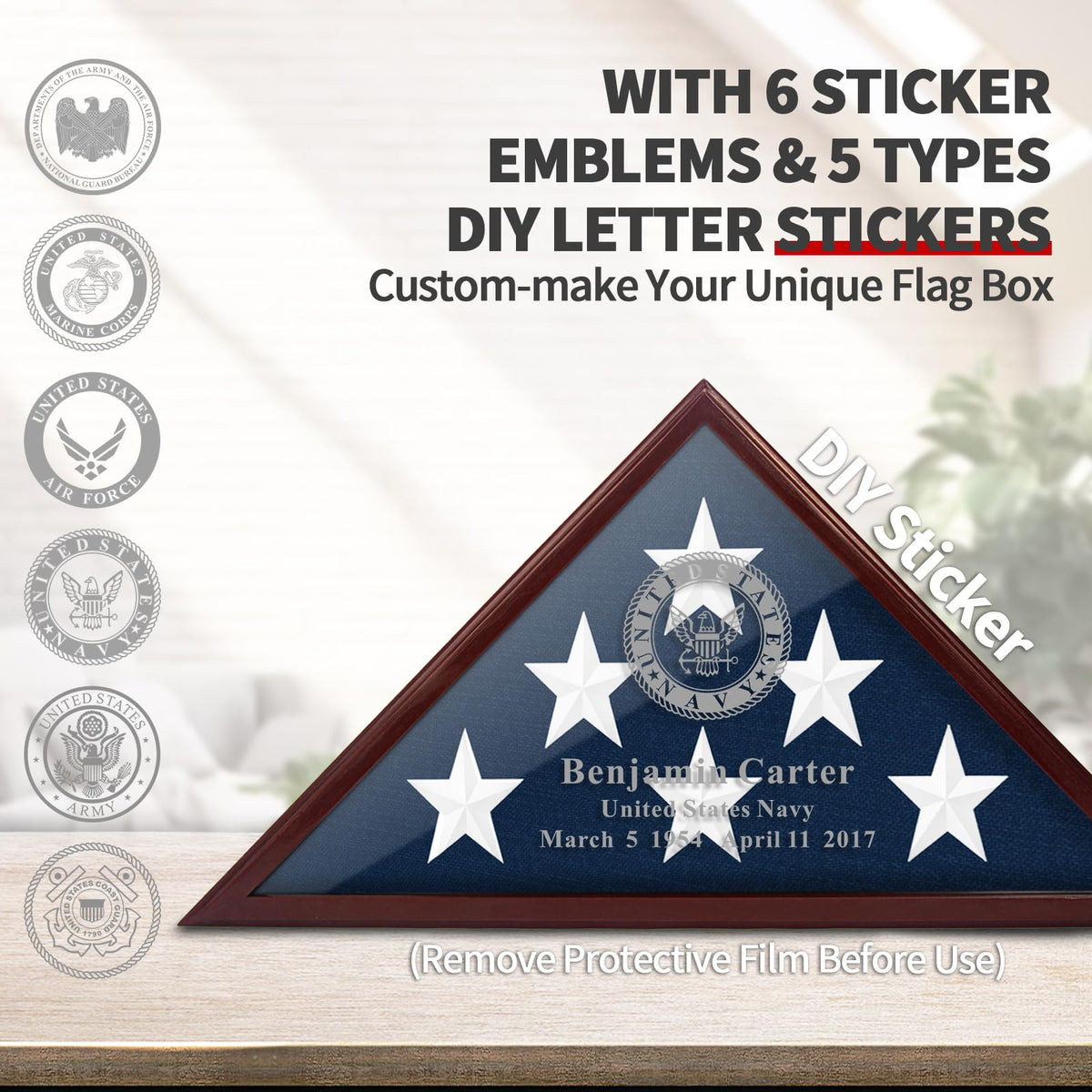 Eclare flag shadow box wall-mounted setup highlighting flexible placement.