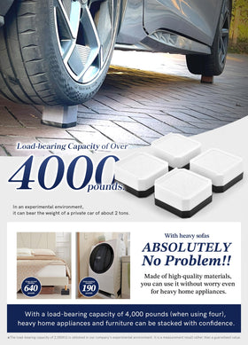 Four risers support up to 4000 pounds for heavy furniture.