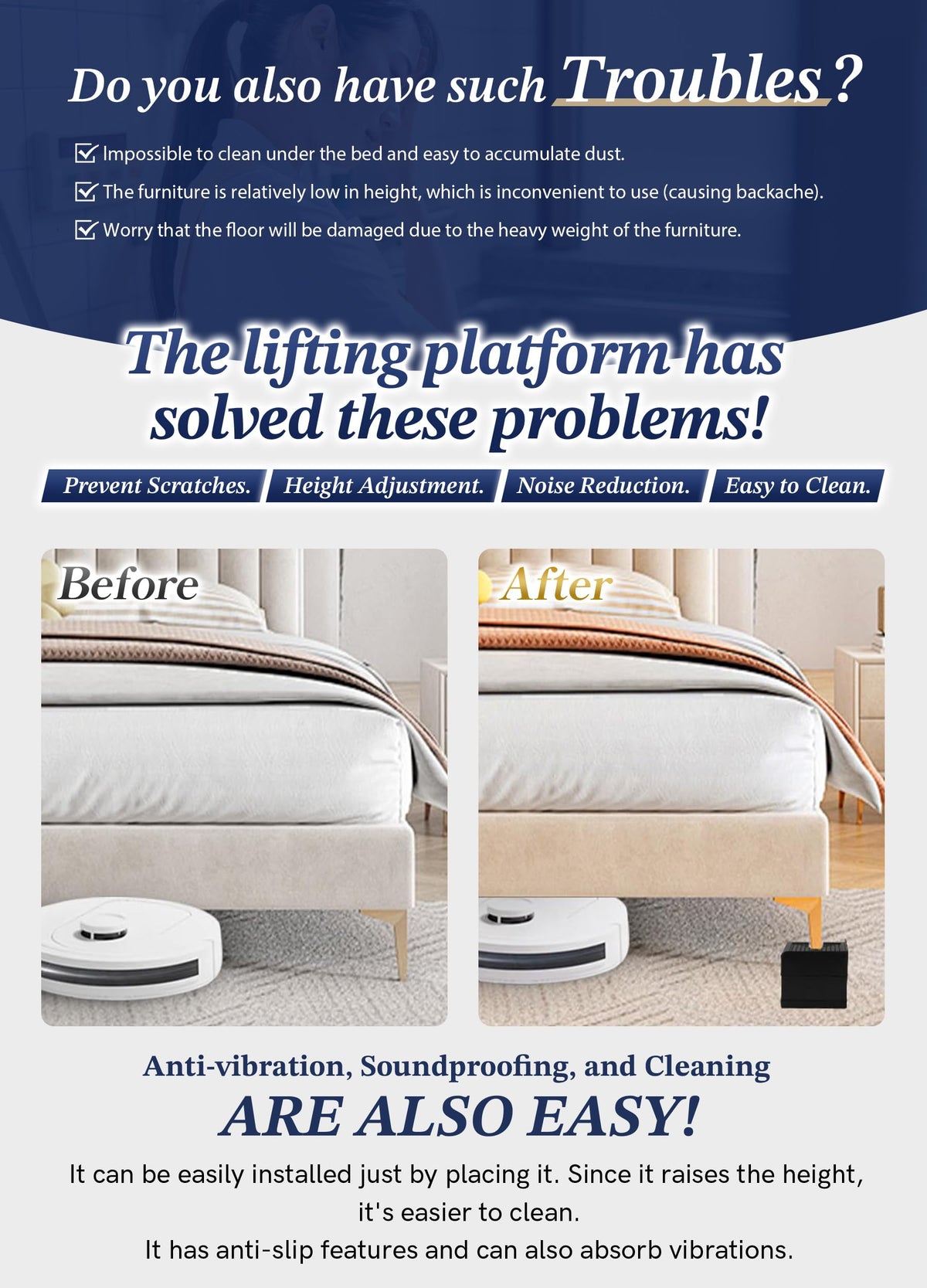 EclatBain L-shaped design secures small furniture feet.