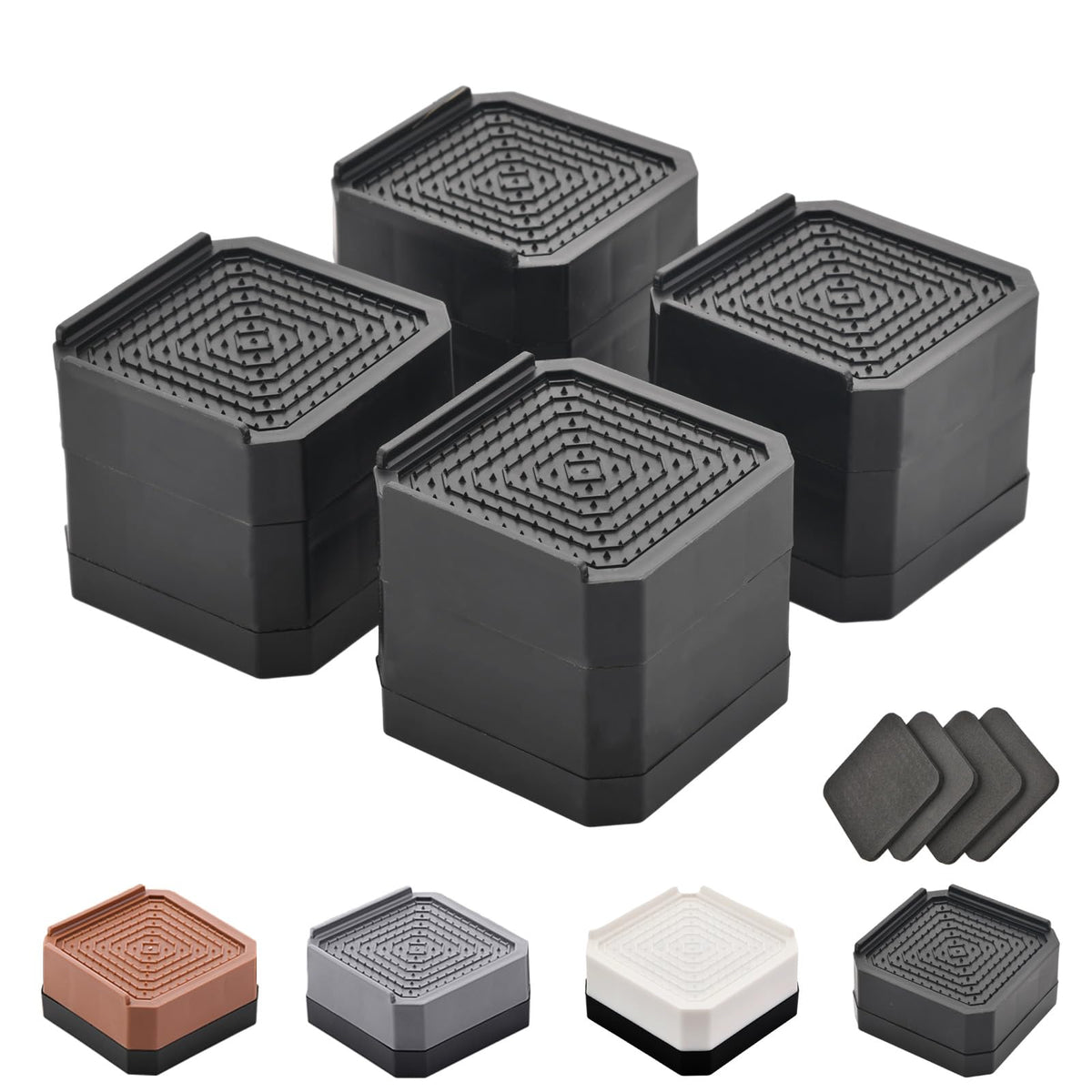 EclatBain bed risers stacked to 3 inches securely lift beds for easier cleaning.