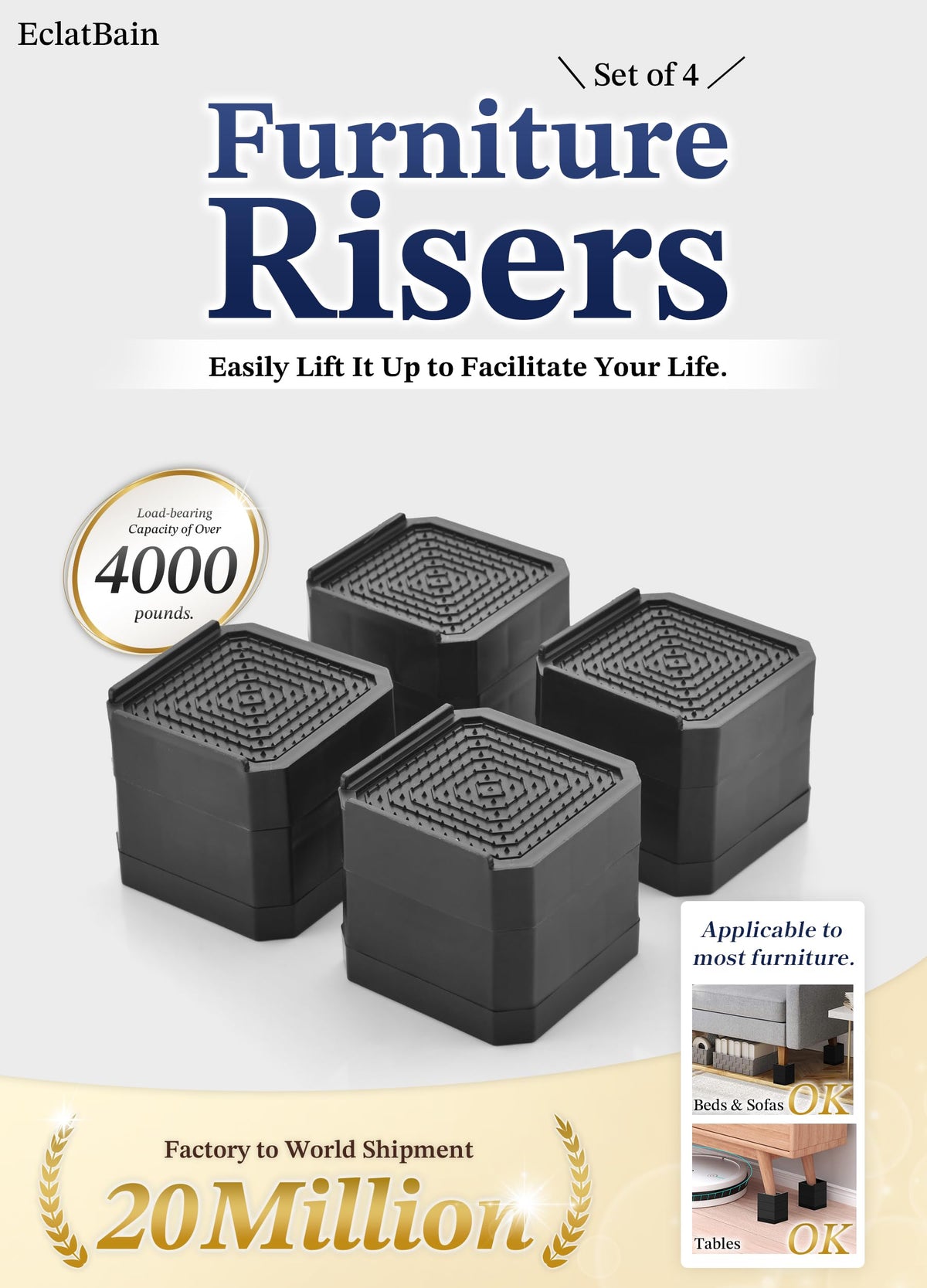 Rough top grip on EclatBain risers reduces wobble