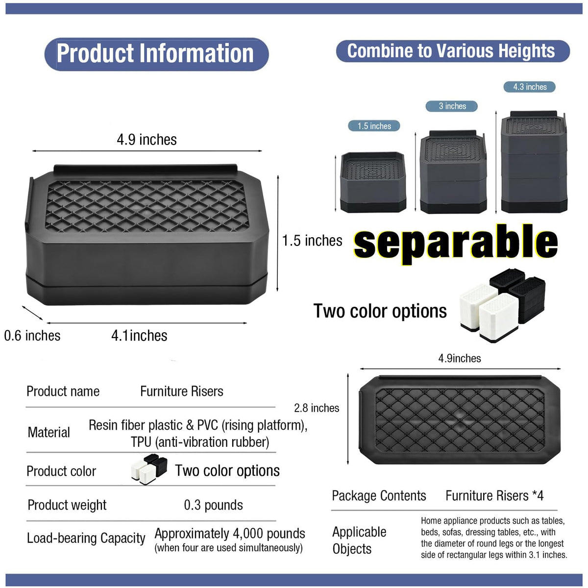 EclatBain BK-2 risers stacked to 3 inches for cleaning access