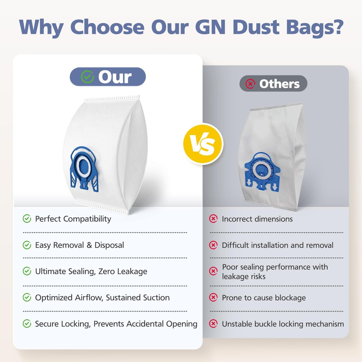 Ecleanfy large-capacity bags hold more dust for fewer replacements.
