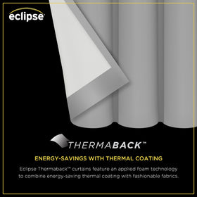 Eclipse rod-pocket header curtain offers versatile hanging options for a neat look.