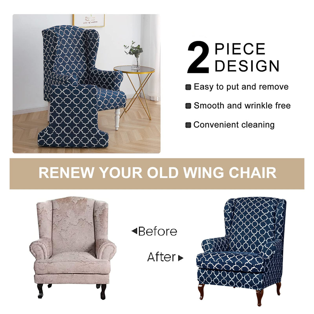 Eco-Ancheng Wingback Slipcover color and pattern options to update decor