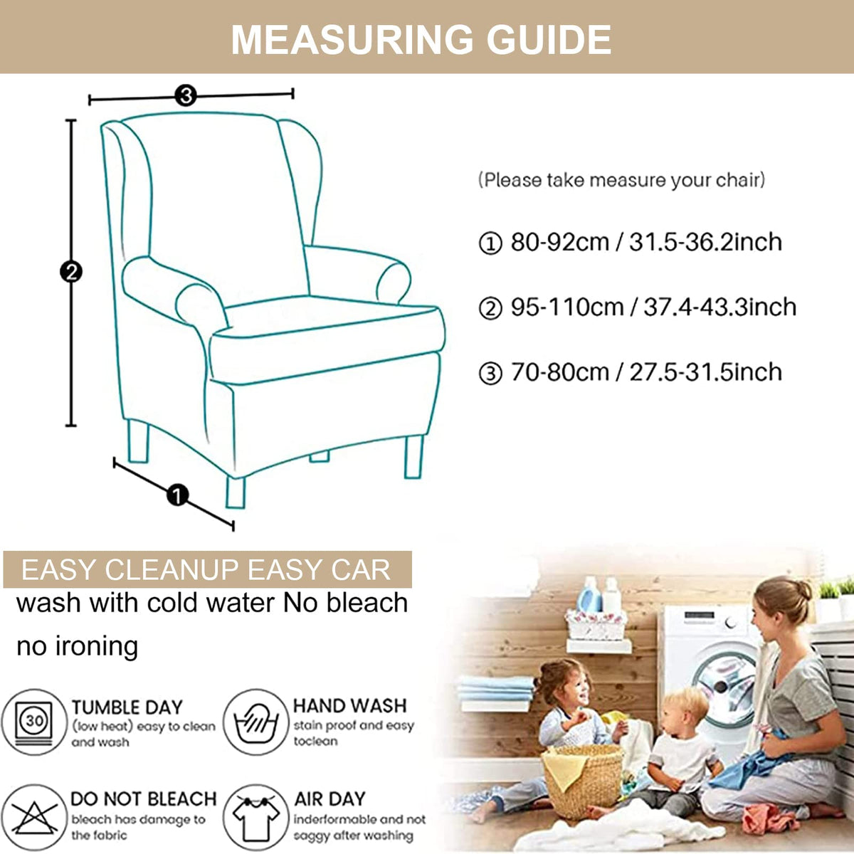 Eco-Ancheng Wingback Slipcover non-slip elastic bottom keeps coverage in place