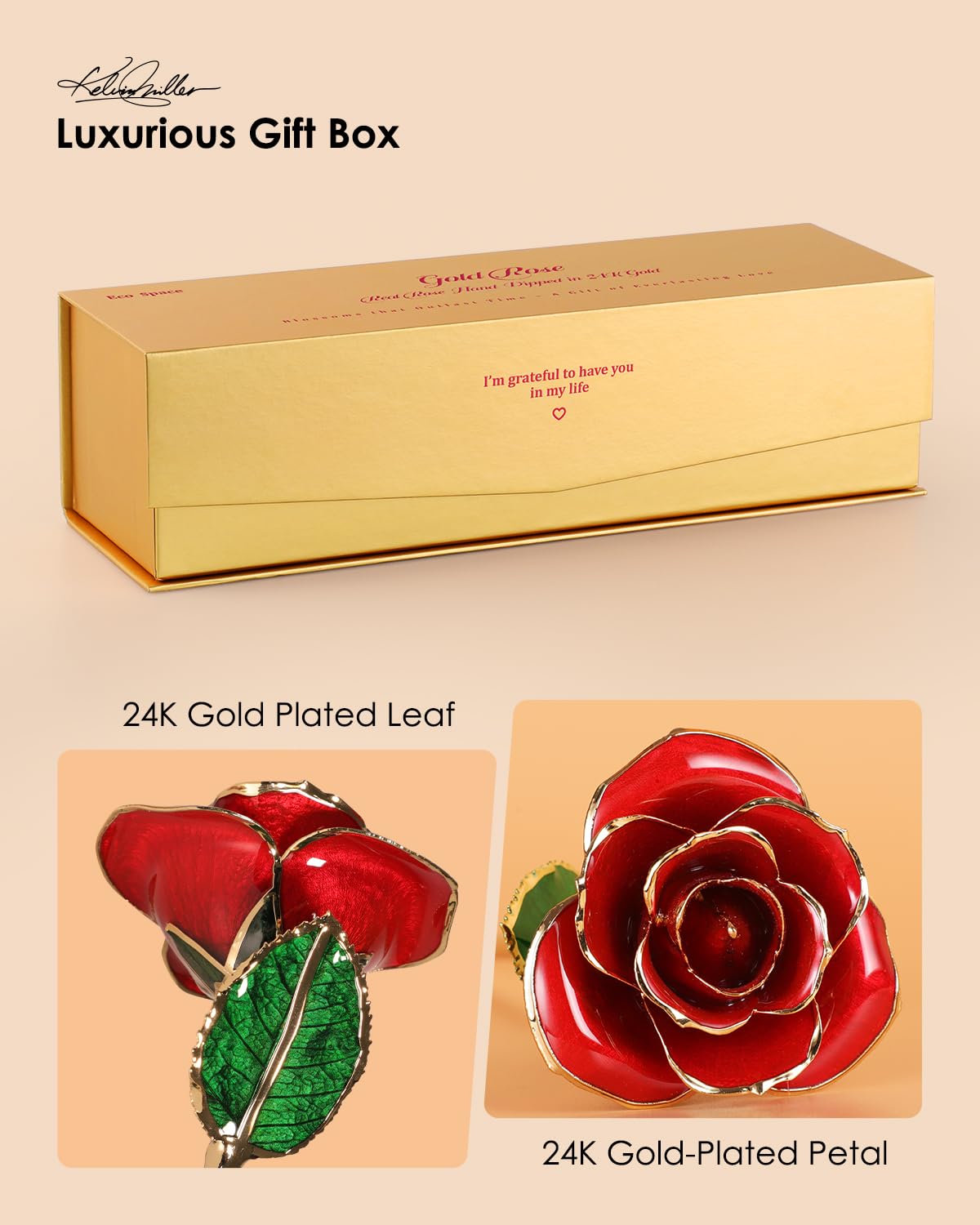 ECO SPACE gold-tone gift box with card enhances gifting experience.