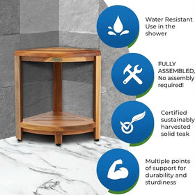 EcoDecors DecoTeak teak shower foot rest adapts to various heights for comfort.
