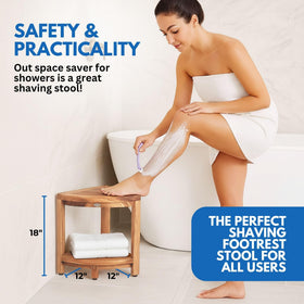 EcoDecors DecoTeak teak bathroom bench resists humidity for lasting bathroom charm.