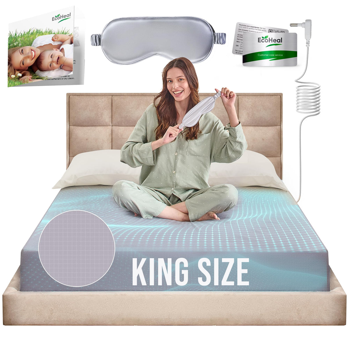 EcoHeal Earth grounding sheet king gray with 12% silver fiber for conductive sleep comfort.