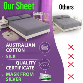 EcoHeal luxury gray grounding sheet detail highlights silver fiber weave.