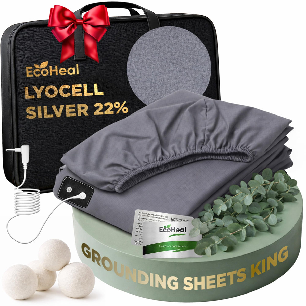 Ecoheal king grounding sheet with conductive lyocell for cool, comfortable sleep.