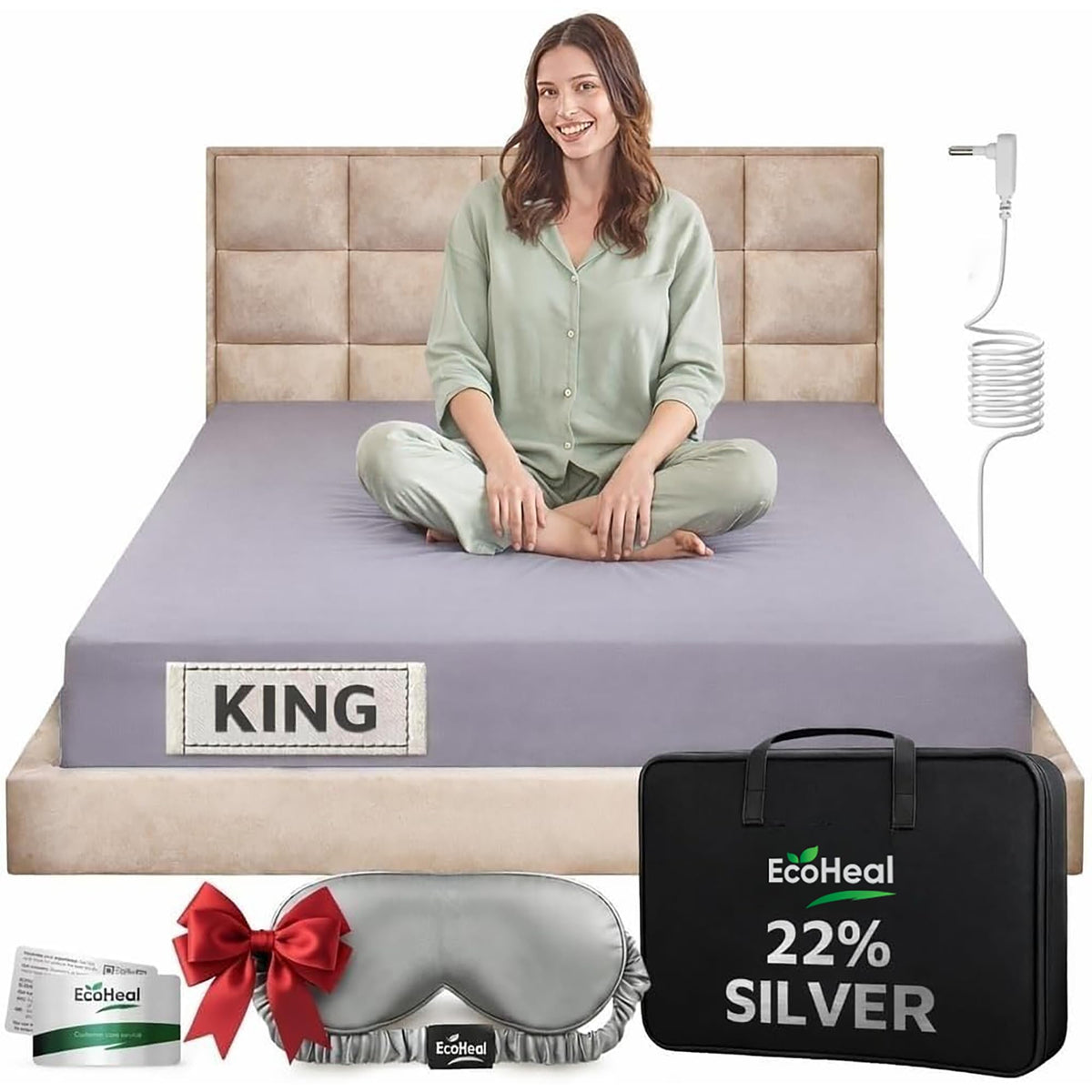 Ecoheal luxury grounding sheets king front view highlighting premium conductivity and comfort.