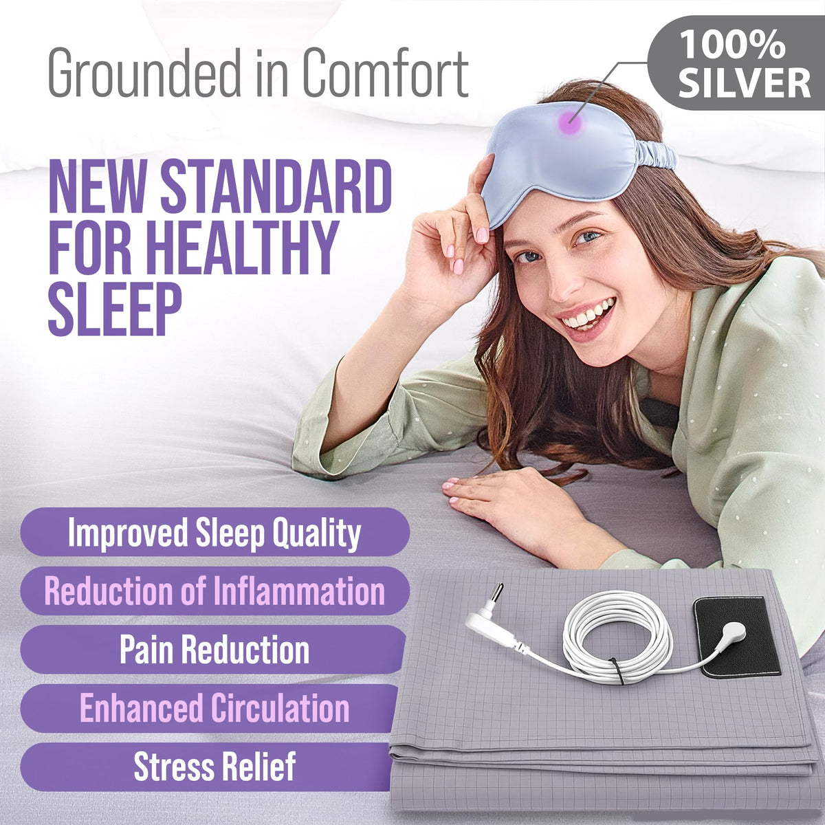 Ecoheal grounding sheets king side profile shows breathable cotton-silk blend for balanced rest.