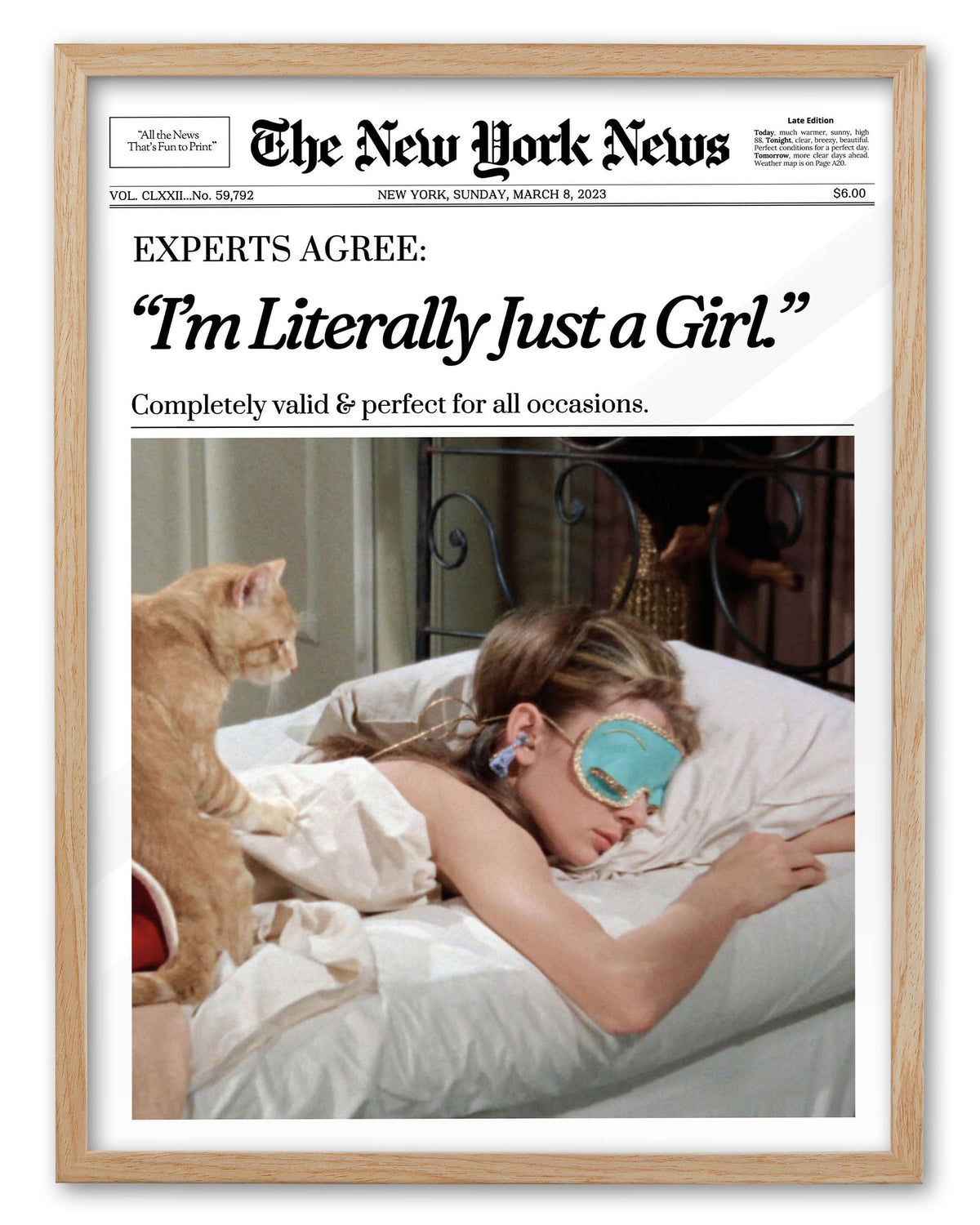 EcoHest Audrey Hepburn wall art in oak frame adds chic focal point.